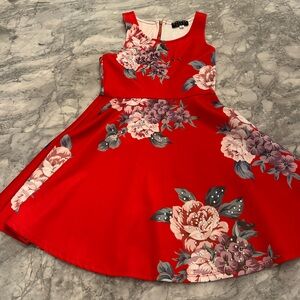 Hannah Banana Floral Red Kids Dress